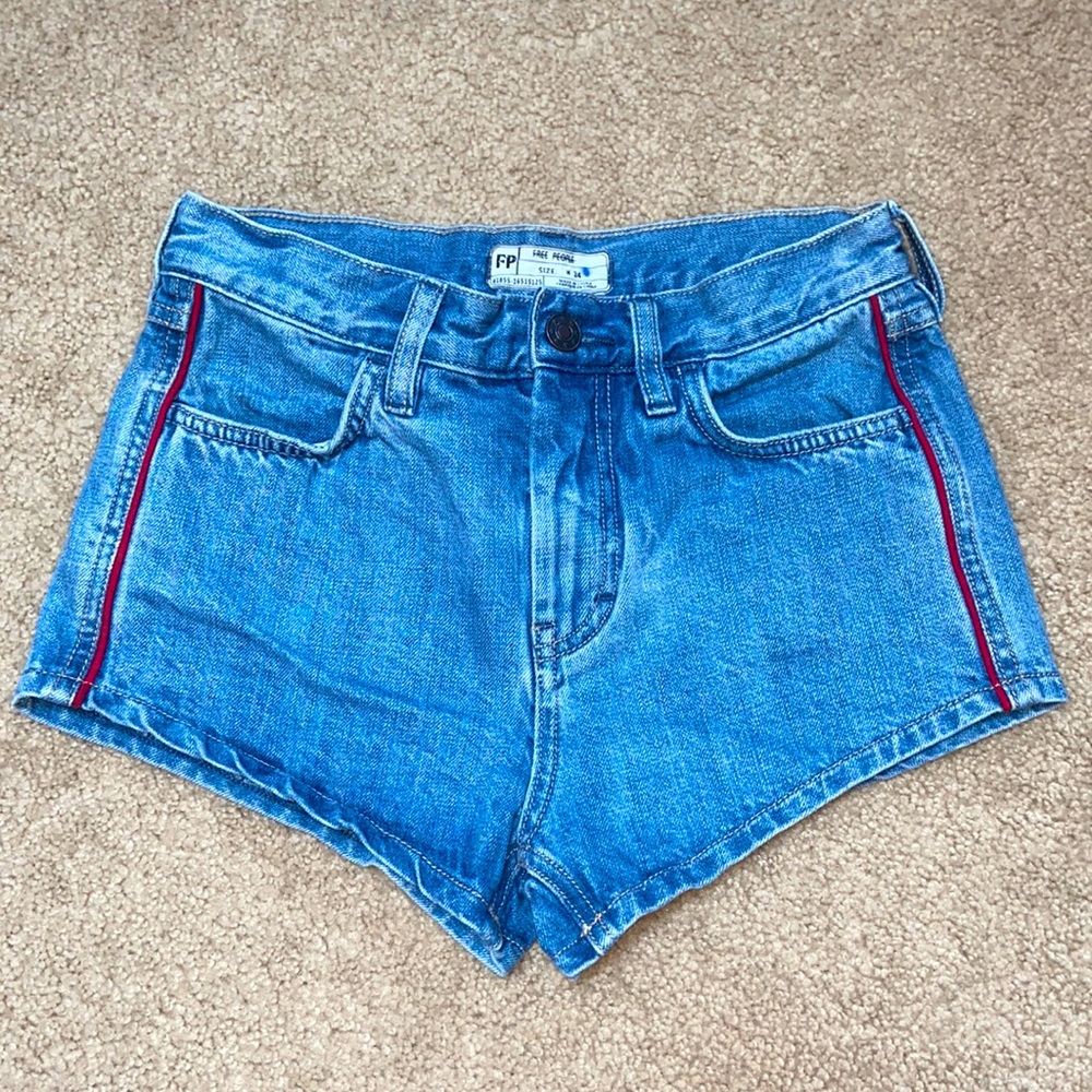 Free People Jean Shorts with Red Stripes